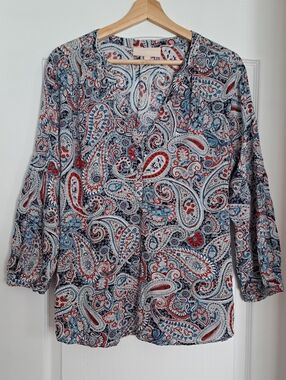 grand & greene Paisley V-Neck Tunic in Red, Blue, and White